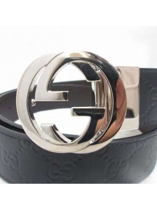 Gucci Interlocking Buckle Reversible Leather Belt Guccissima Black Brown Silver main image 8